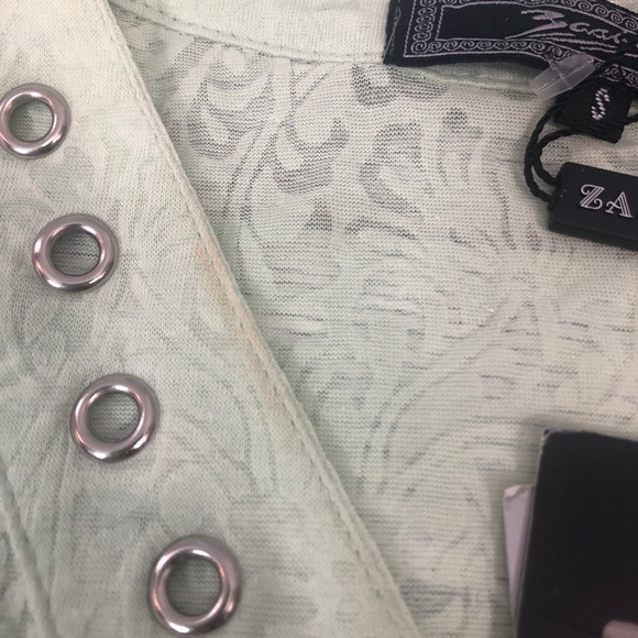 Zashi V-Neck Grommet Sheer T-Shirt NWT Small - Picture 5 of 10